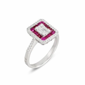 Ponte Vecchio Benvenuto 18ct White Gold 0.78ct Ruby Diamond Cluster Ring