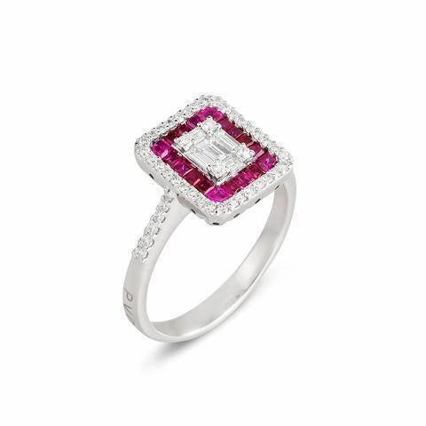 Ponte Vecchio Benvenuto 18ct White Gold 0.78ct Ruby Diamond Cluster Ring