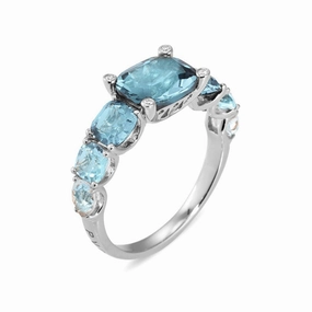 Ponte Vecchio Iris 18ct White Gold Sky Blue Topaz Diamond Ring