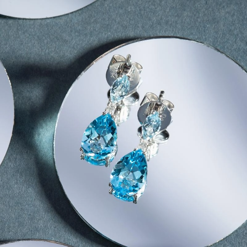 Ponte Vecchio Iris 18ct White Gold Topaz Diamond Drop Earrings