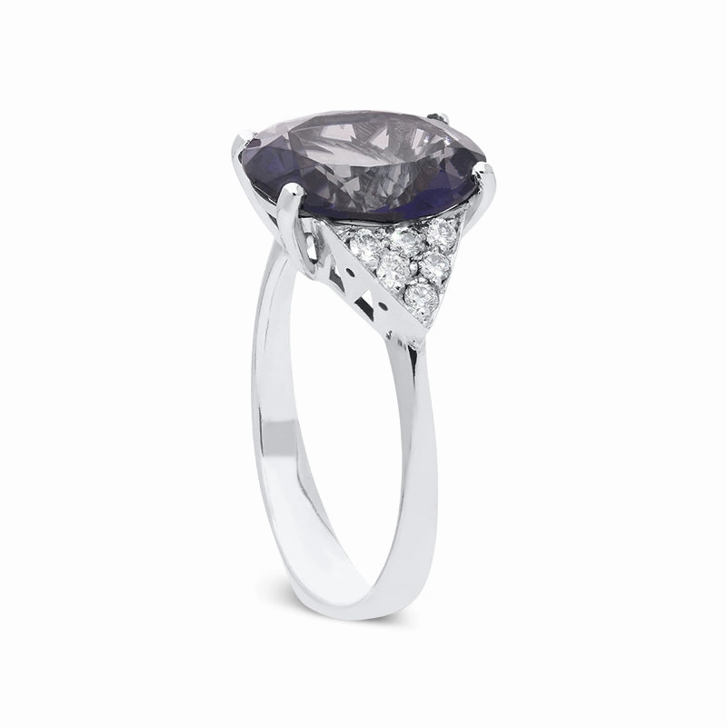 Ponte Vecchio Signoria 18ct White Gold 3.30ct Iolite Diamond Oval Cut Ring D