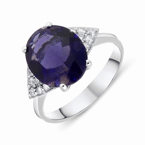 Ponte Vecchio Signoria 18ct White Gold 3.30ct Iolite Diamond Oval Cut Ring D