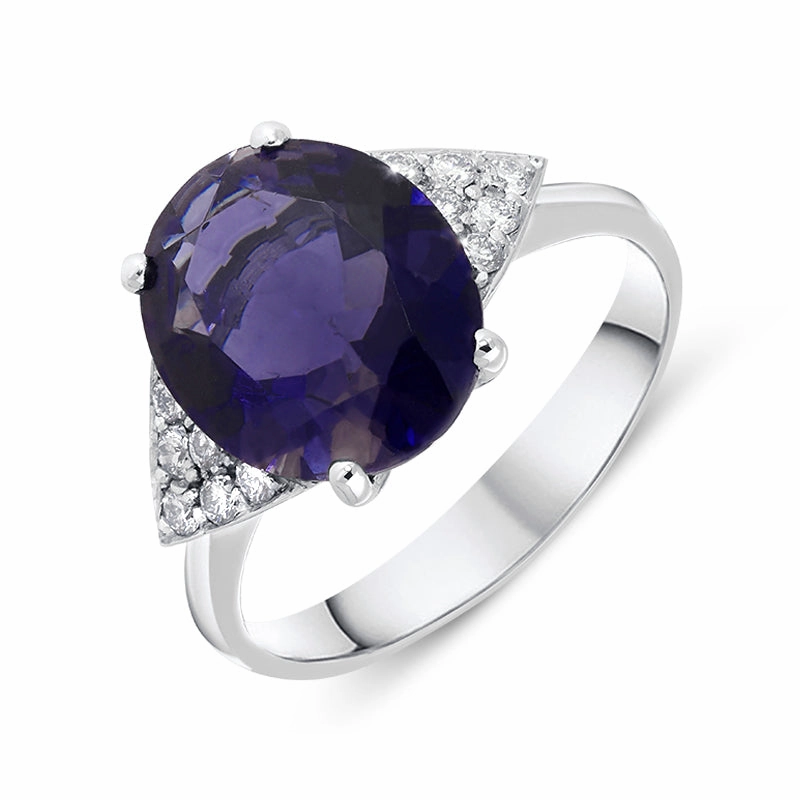 Ponte Vecchio Signoria 18ct White Gold 3.30ct Iolite Diamond Oval Cut Ring D