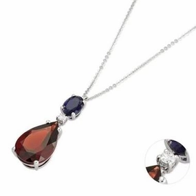 Ponte Vecchio Signoria 18ct White Gold 6.70ct Garnet 0.67ct Iolite Diamond Pear Cut Necklace
