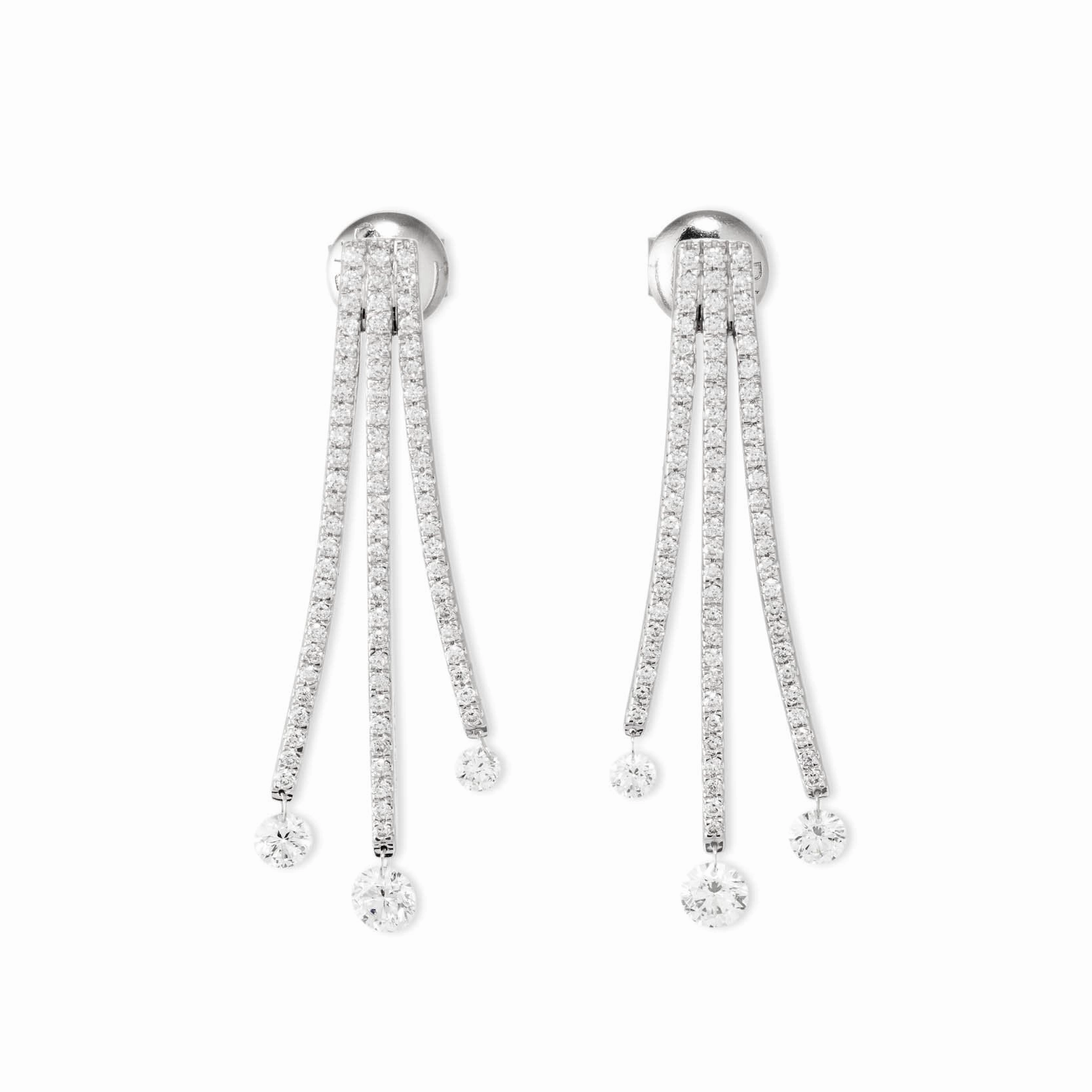 Ponte Vecchio Vega 18ct White Gold 1.16ct Diamond Triple Bar Drop Earrings