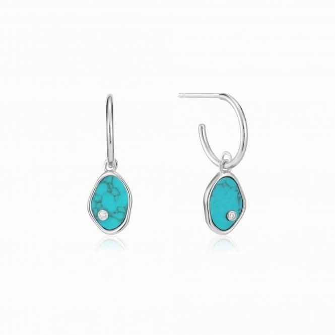 Rhodium Tidal Turquoise Mini Hoop Earrings E027-01H