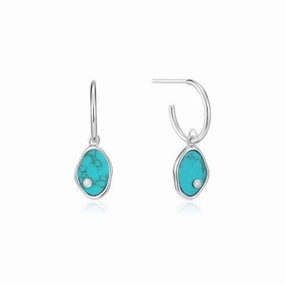 Rhodium Tidal Turquoise Mini Hoop Earrings E027-01H