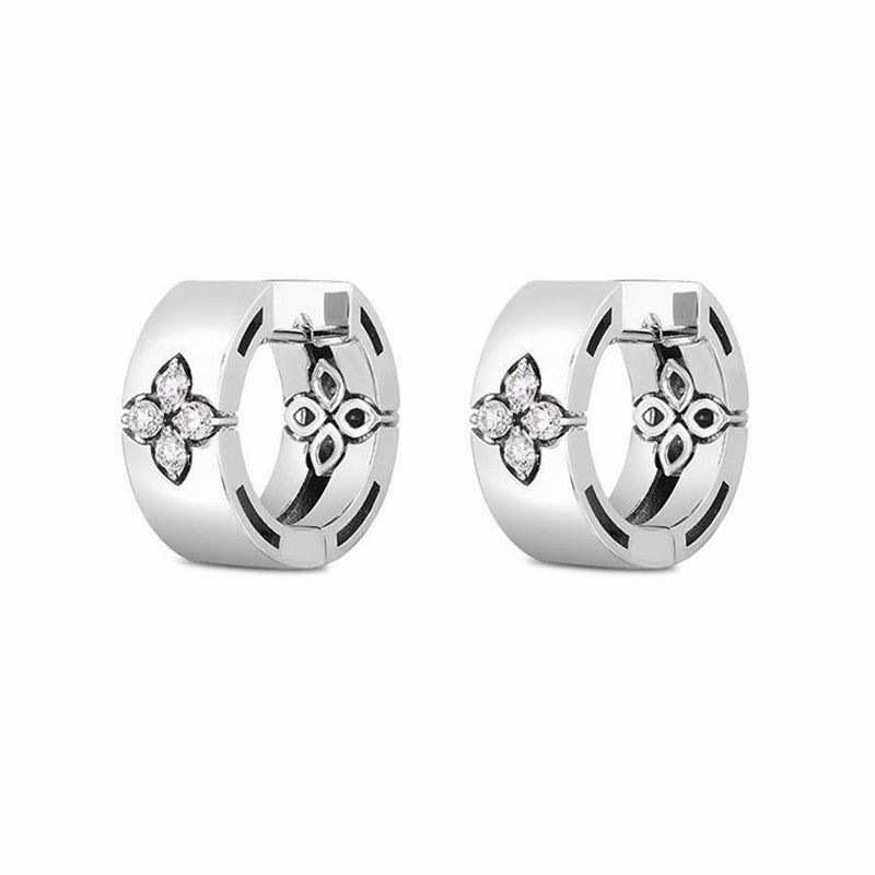 Roberto Coin Love in Verona 18ct White Gold Diamond Large Hoop Earrings
