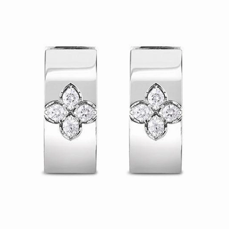 Roberto Coin Love in Verona 18ct White Gold Diamond Large Hoop Earrings