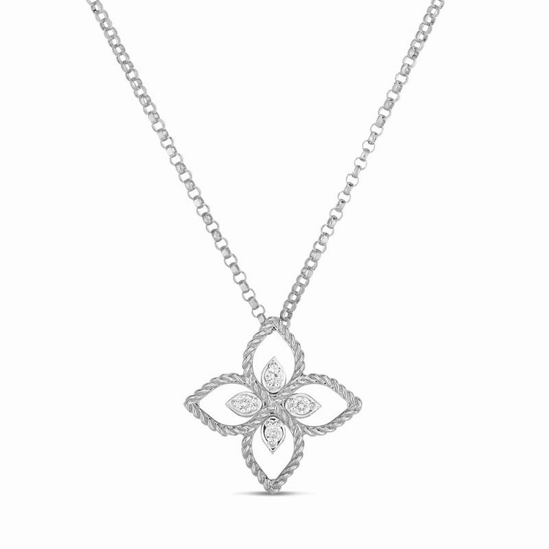 Roberto Coin Princess Flower 18ct White Gold Diamond Necklace