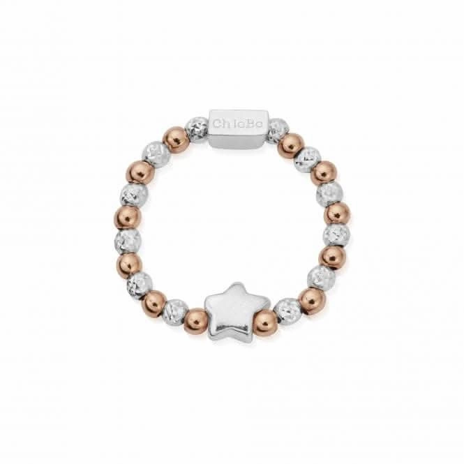 Rose Gold And Silver Mini Inset Star Ring