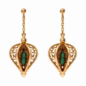 Rose Gold Plated Sterling Silver Malachite Flore Filigree Drop Earrings