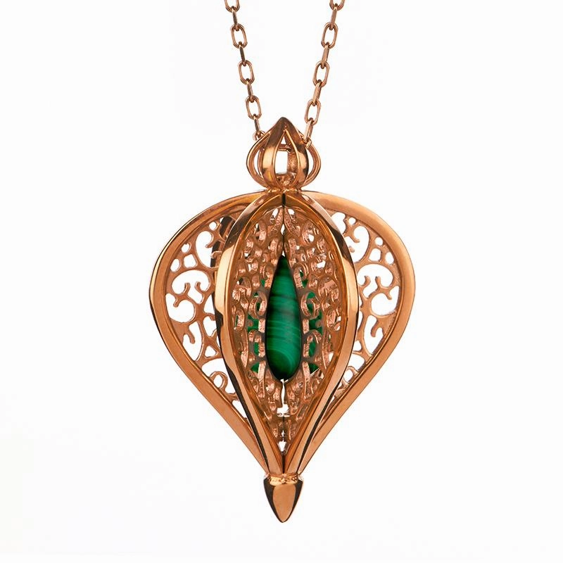 Rose Gold Plated Sterling Silver Malachite Flore Filigree Small Necklace