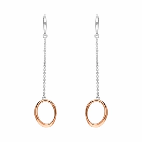 Rose Gold Plated Sterling Silver Open Oval Infinity Long Drop Earrings