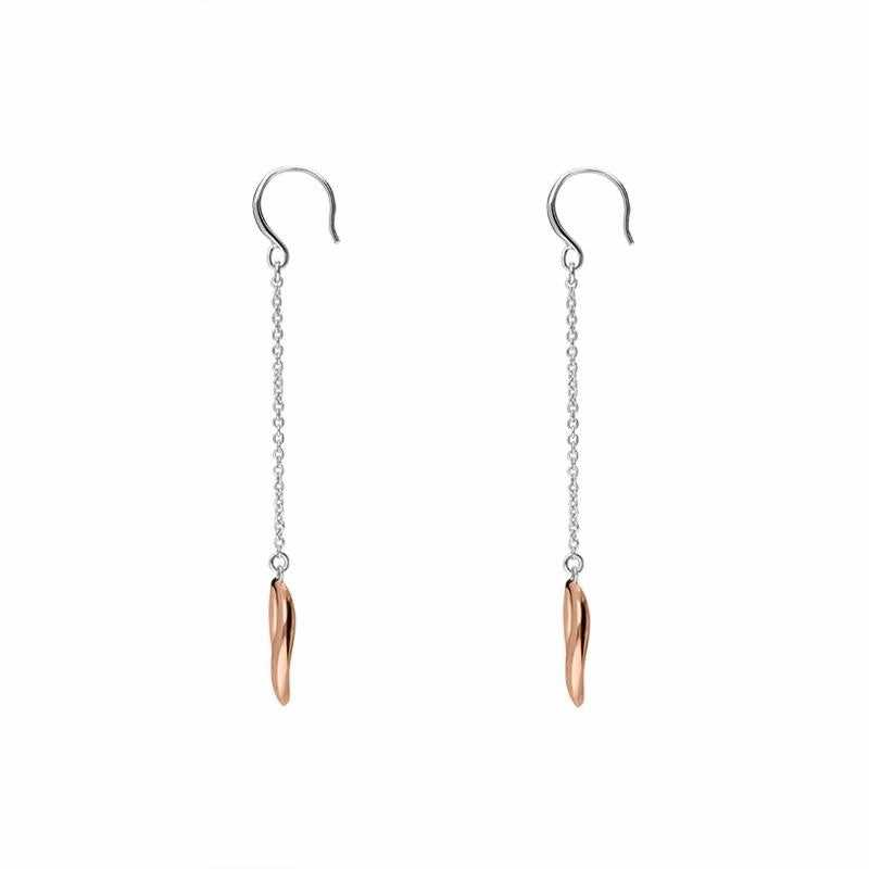 Rose Gold Plated Sterling Silver Open Oval Infinity Long Drop Earrings