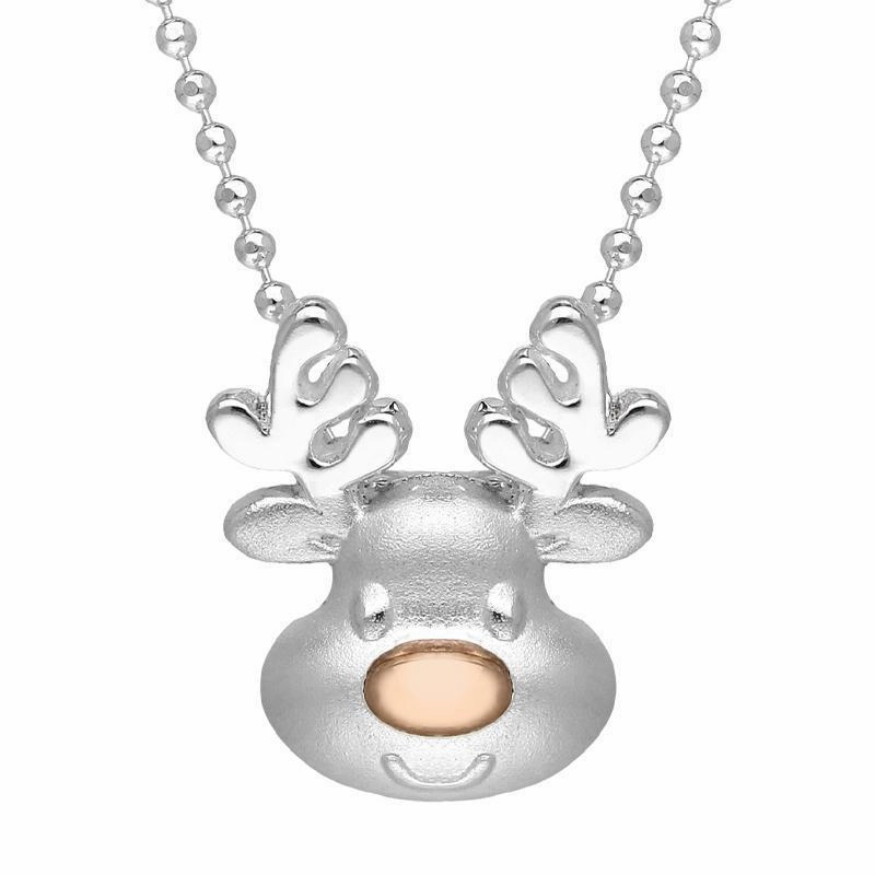 Rose Gold Plated Sterling Silver Reindeer Face Pendant