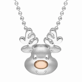 Rose Gold Plated Sterling Silver Reindeer Face Pendant