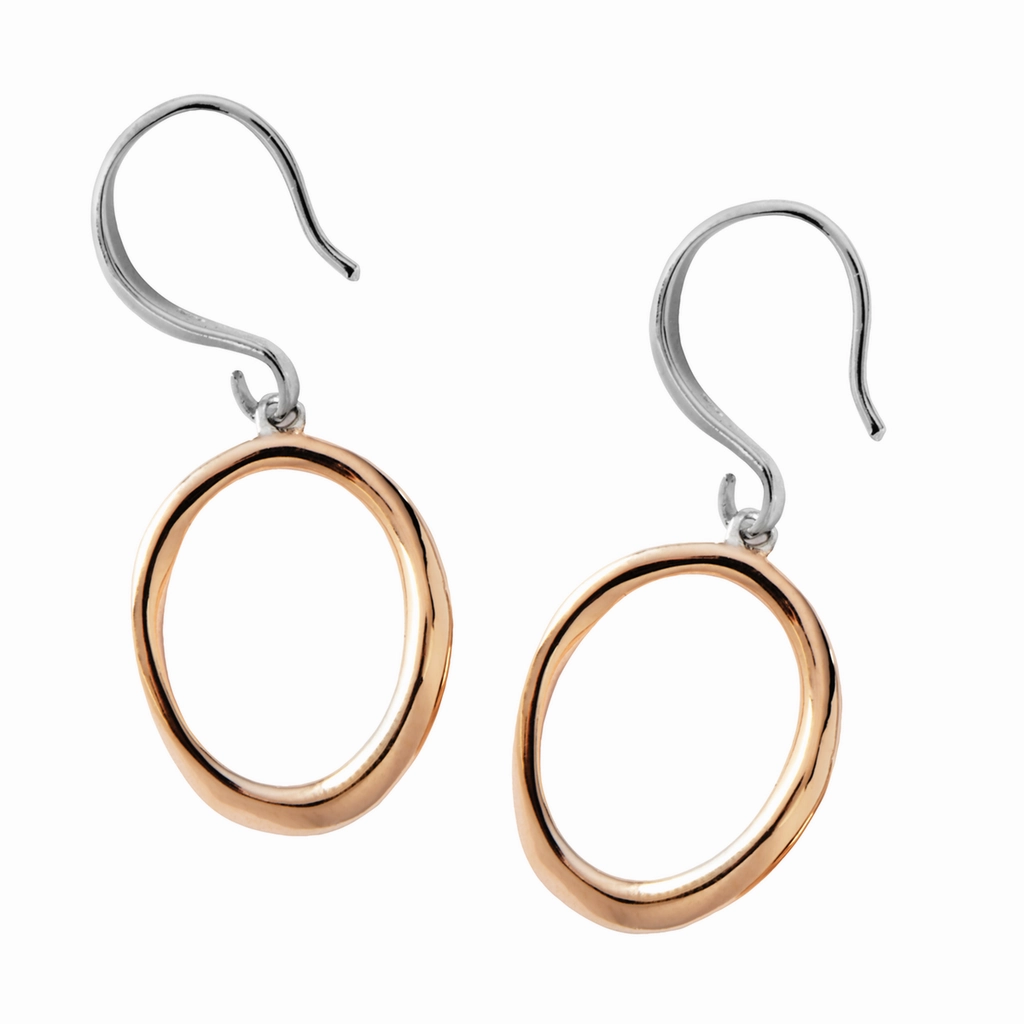 Rose Gold Plated Sterling Silver Twisted Open Oval Infinity Drop Earrings