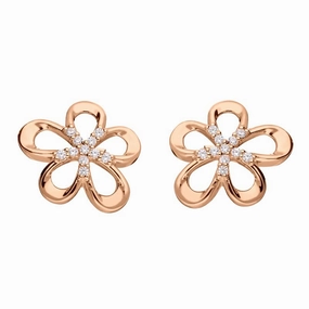 Rose Gold Sterling Silver Plated Five Petal Flower Stud Earrings