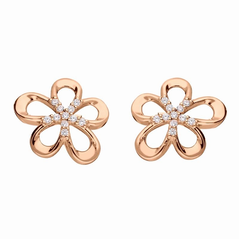 Rose Gold Sterling Silver Plated Five Petal Flower Stud Earrings