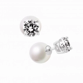 Round White Pearl And Cubic Zirconia Earrings 62/1749/1/111
