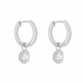 Round Zirconia Assembled Pave Detail Hoop Earrings E6198