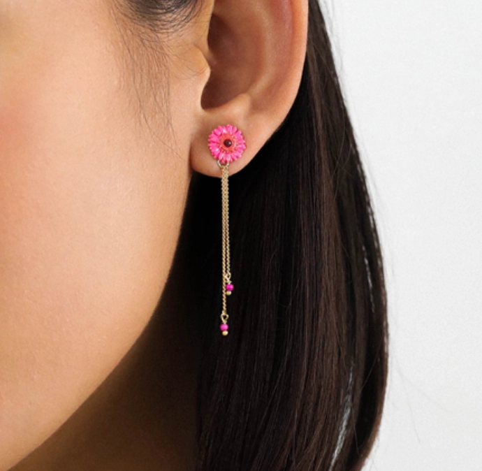 RUBY 2-chain dangle post earrings pink