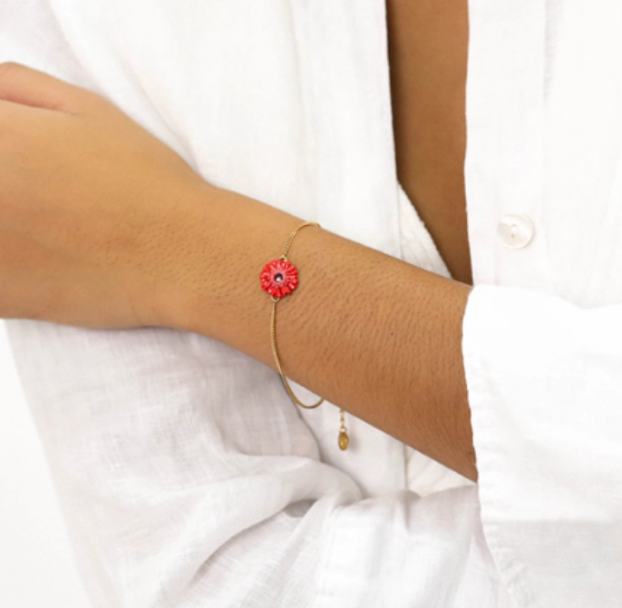 RUBY red gerbera flower bracelet