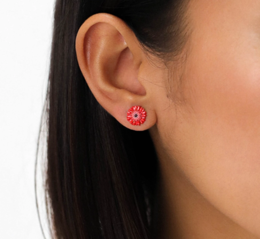 RUBY red gerbera flower stud earrings