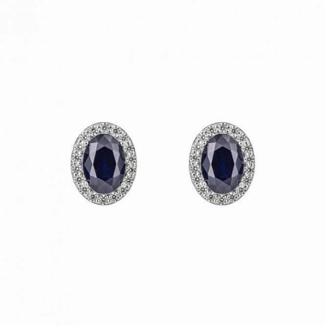 Sapphire Blue Zirconia Oval Pave Surround Stud Earrings E6186