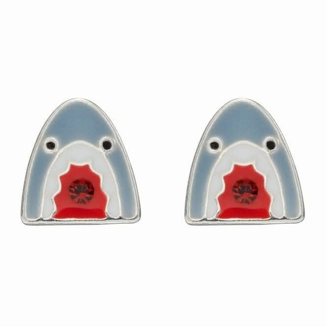 Shark Enamel and Crystal Stud Earrings A2079R