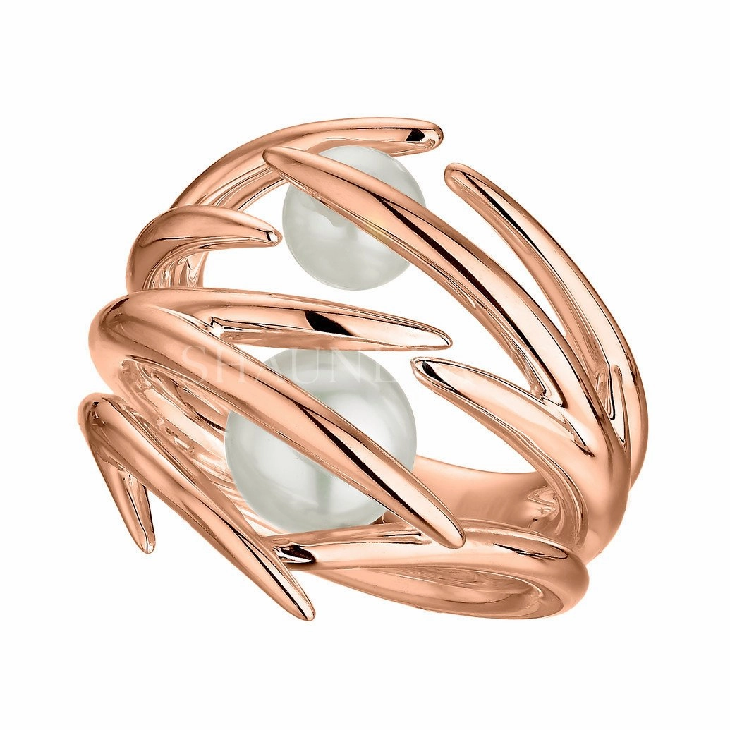 Shaun 18ct Rose Gold Plated Vermeil Silver Double White Hooked Pearl Ring D
