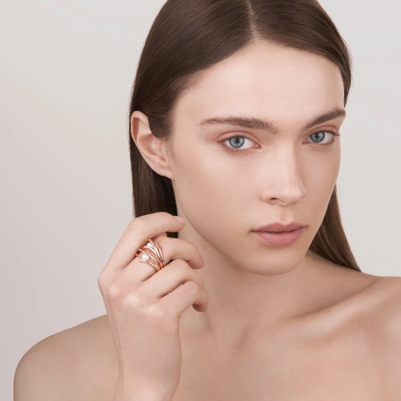 Shaun 18ct Rose Gold Plated Vermeil Silver Double White Hooked Pearl Ring D