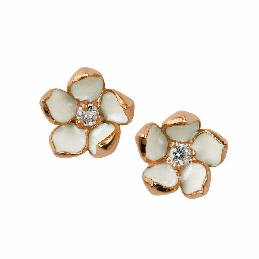 Shaun Leane 18ct Rose Gold Plated Sterling Silver 0.10ct Diamond Small Cherry Blossom Stud Earrings