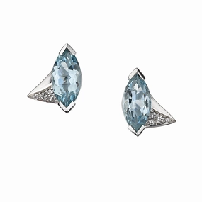 Shaun Leane 18ct White Gold 0.05ct Diamond & Aquamarine Stud Aerial Earrings