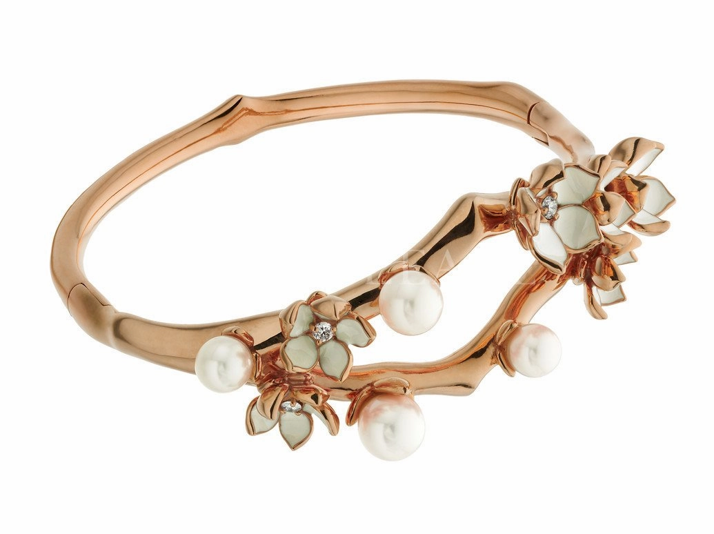 Shaun Leane Cherry Blossom 18ct Rose Gold Plated Sterling Silver 0.34ct Diamond Pearl Bangle D