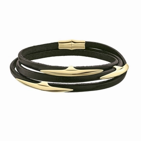 Shaun Leane Multi Arc 18ct Gold Plated Sterling Silver Brown Leather Wrap Bracelet D