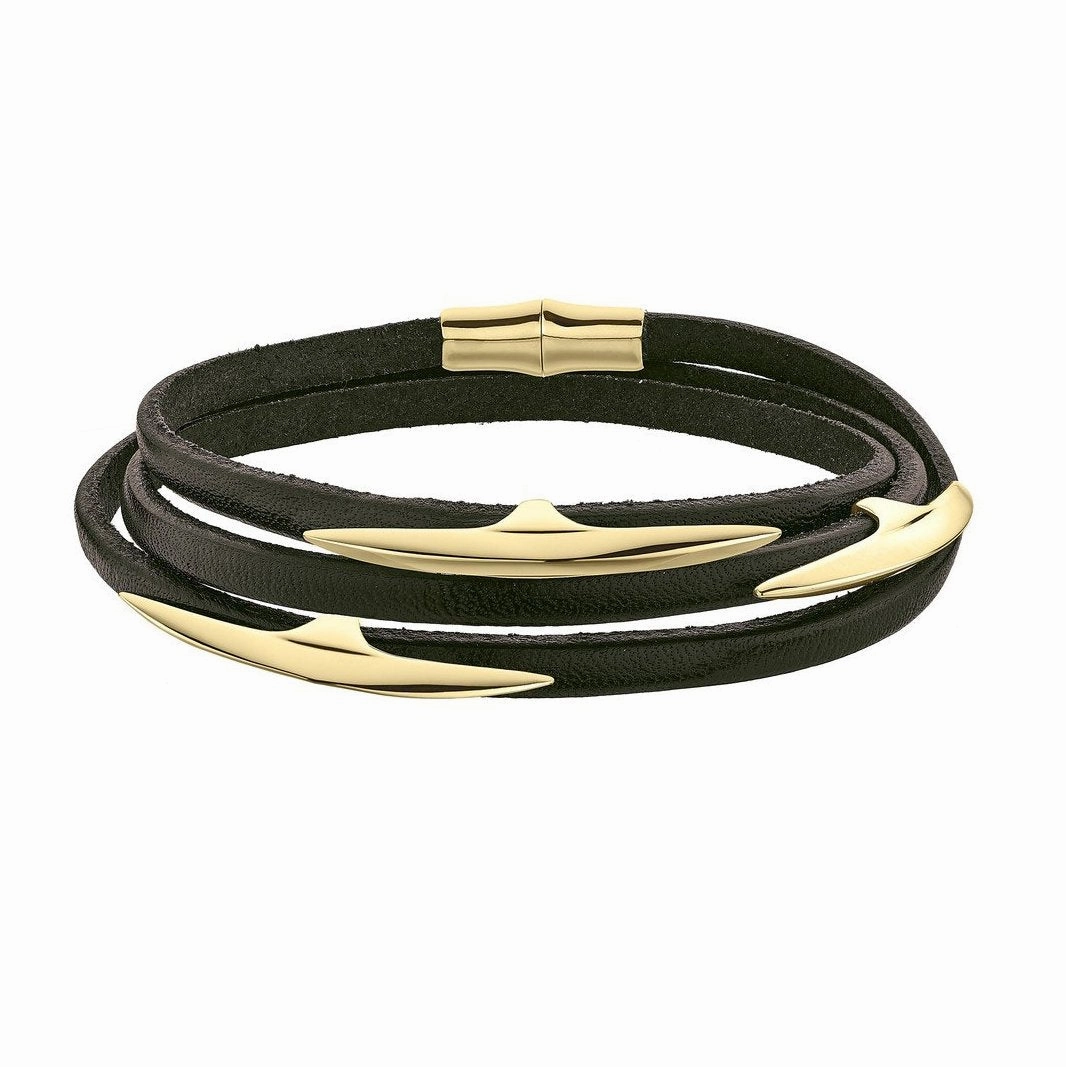 Shaun Leane Multi Arc 18ct Gold Plated Sterling Silver Brown Leather Wrap Bracelet D