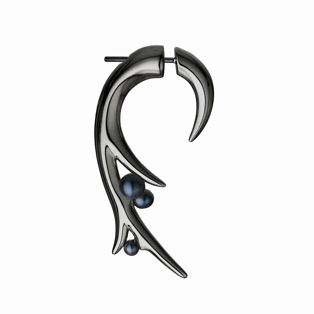 Shaun Leane Sterling Silver Black Rhodium Large Hooked Pearl Earrings