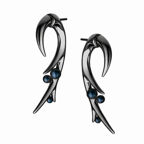 Shaun Leane Sterling Silver Black Rhodium Large Hooked Pearl Earrings