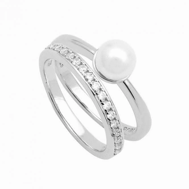 Shell Pearl and Zirconia Eternity Stacking Ring