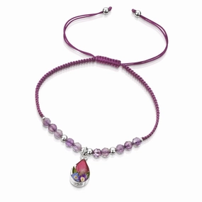 Shrieking Violet Mixed Flowers Sterling Silver Gemstone Teardrop Bracelet