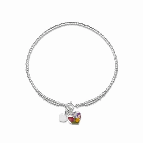 Shrieking Violet Sterling Silver Beaded Double Strand Mixed Flowers Bracelet