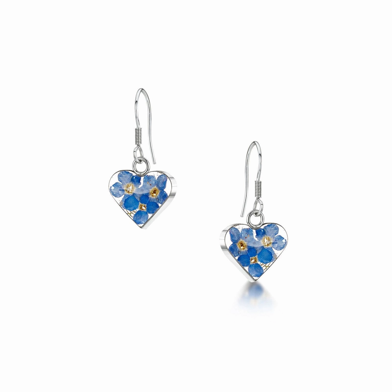 Shrieking Violet Sterling Silver Forget Me Not Heart Drop Earrings