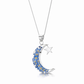 Shrieking Violet Sterling Silver Forget Me Not Moon and Star Necklace