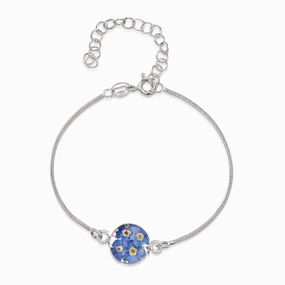 Shrieking Violet Sterling Silver Forget Me Not Round Charm Bracelet