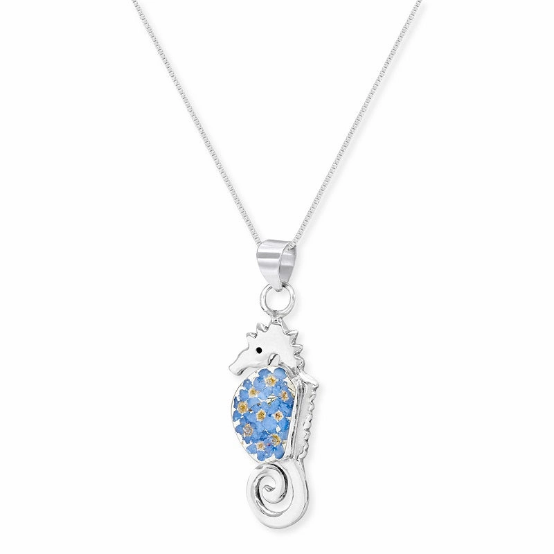 Shrieking Violet Sterling Silver Forget Me Not Seahorse Necklace