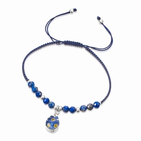 Shrieking Violet Sterling Silver Lapis Lazuli Beaded Forget Me Not Teardrop Charm Bracelet