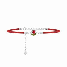 Shrieking Violet Sterling Silver Leather Look Rose Charm Choker Necklace