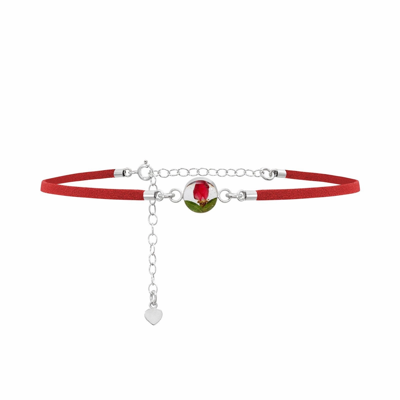 Shrieking Violet Sterling Silver Leather Look Rose Charm Choker Necklace